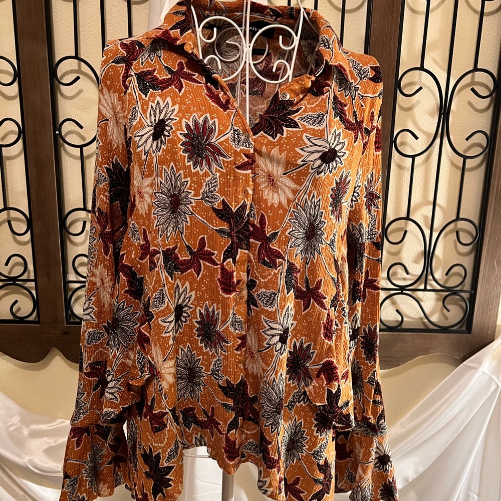 Miss Me Floral Blouse - Orange and Black
